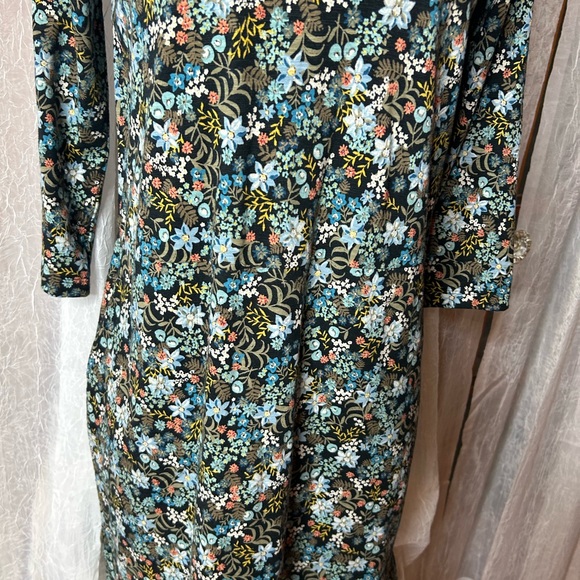 J.Jill 3/4 Sleeve Blue Floral V Neck Cotton Modal Blend Dress XSP - Picture 3 of 9
